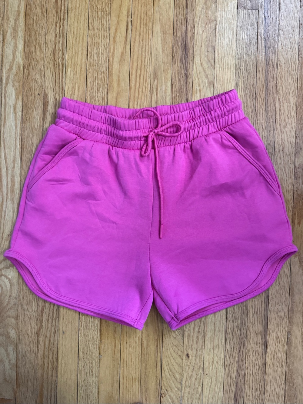 Women's Bright Pink Elastic-Waist Athletic Shorts